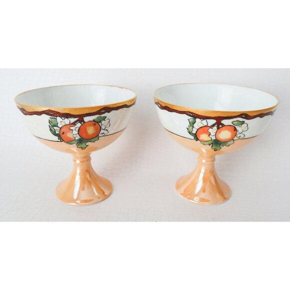 5 Porcelain Dessert Dish Footed Hand Painted Signed Sherbet - Picture 2 of 6